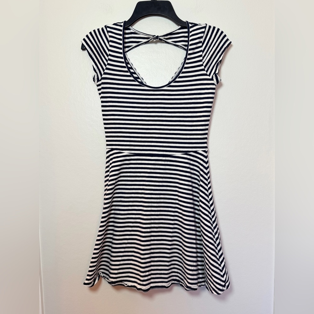 American Eagle Navy & White Striped Skater Dress - Size Small